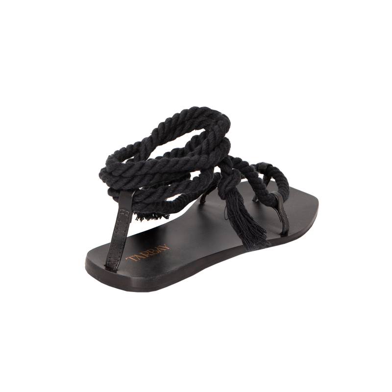 Arenisca Lace Up Flat Leather Sandals - Black Flats TARBAY   