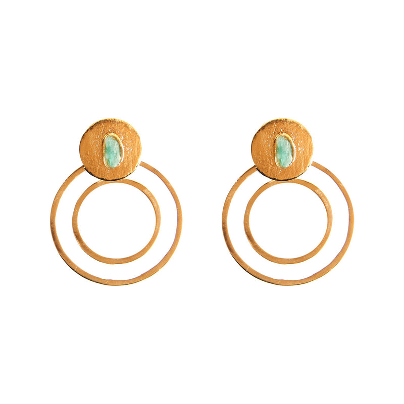 Circle Dimensiones Collection Colombian Raw Emerald & 24k Gold Plated Small Earrings