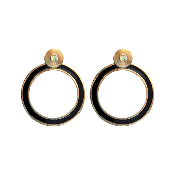 Circle Dimensiones Collection Colombian Raw Emerald & 24k Gold Plated Big Earrings