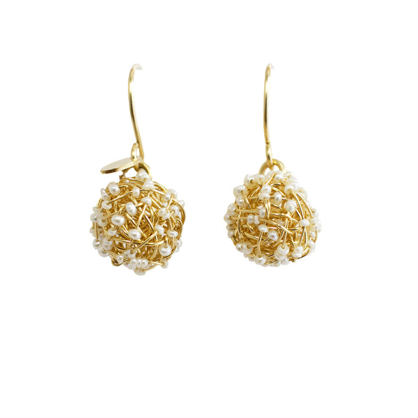 Clementina  Dangle Earrings #2 (12mm) - Yellow Gold & Pearl Earrings TARBAY   