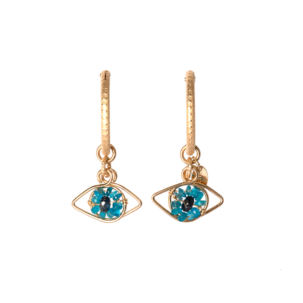 Ojos Hoop Earrings (22mm) - Blue Sapphire & Apatite Earrings TARBAY   