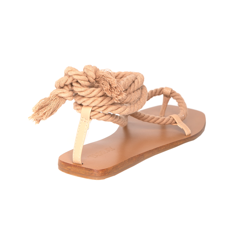 Arenisca Lace Up Flat Leather Sandals - Camel Flats TARBAY   