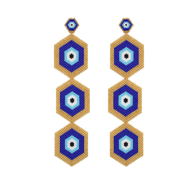 Three Horus Golden Sea Earrings