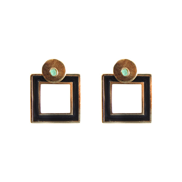 Square Black Earrings Small 2 in 1