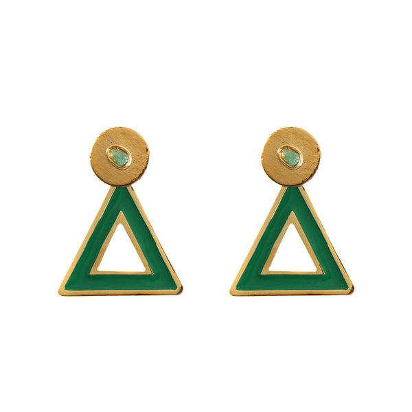 Triangle Green Earrings Small 2 in 1